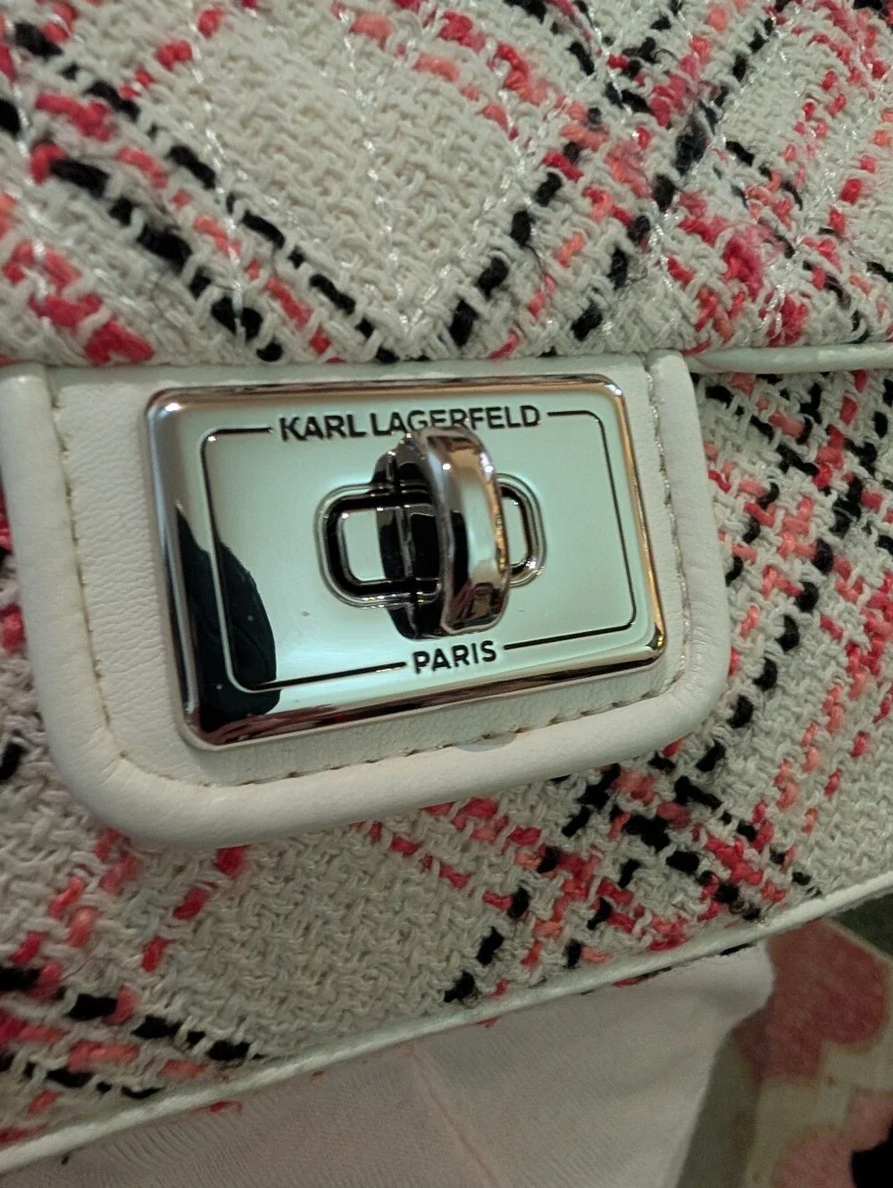 Karl Lagerfeld Pink Tweed  two Way Chain Shoulder Bag with Charms